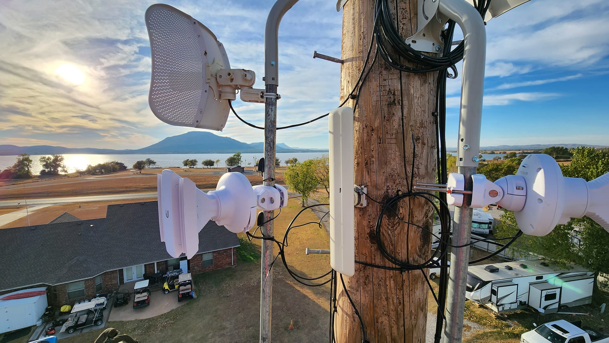 VortexOK wireless radios mounted on a tower in Comanche County